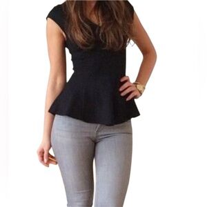 W118 by Walter Baker Sleeveless Zip Stretch Peplum Blouse Top in Black Size XS